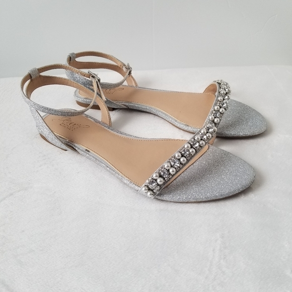 Jewel Badgley Mischka Daria Pearl and Crystal flat sandals size 8.5 - Picture 7 of 7